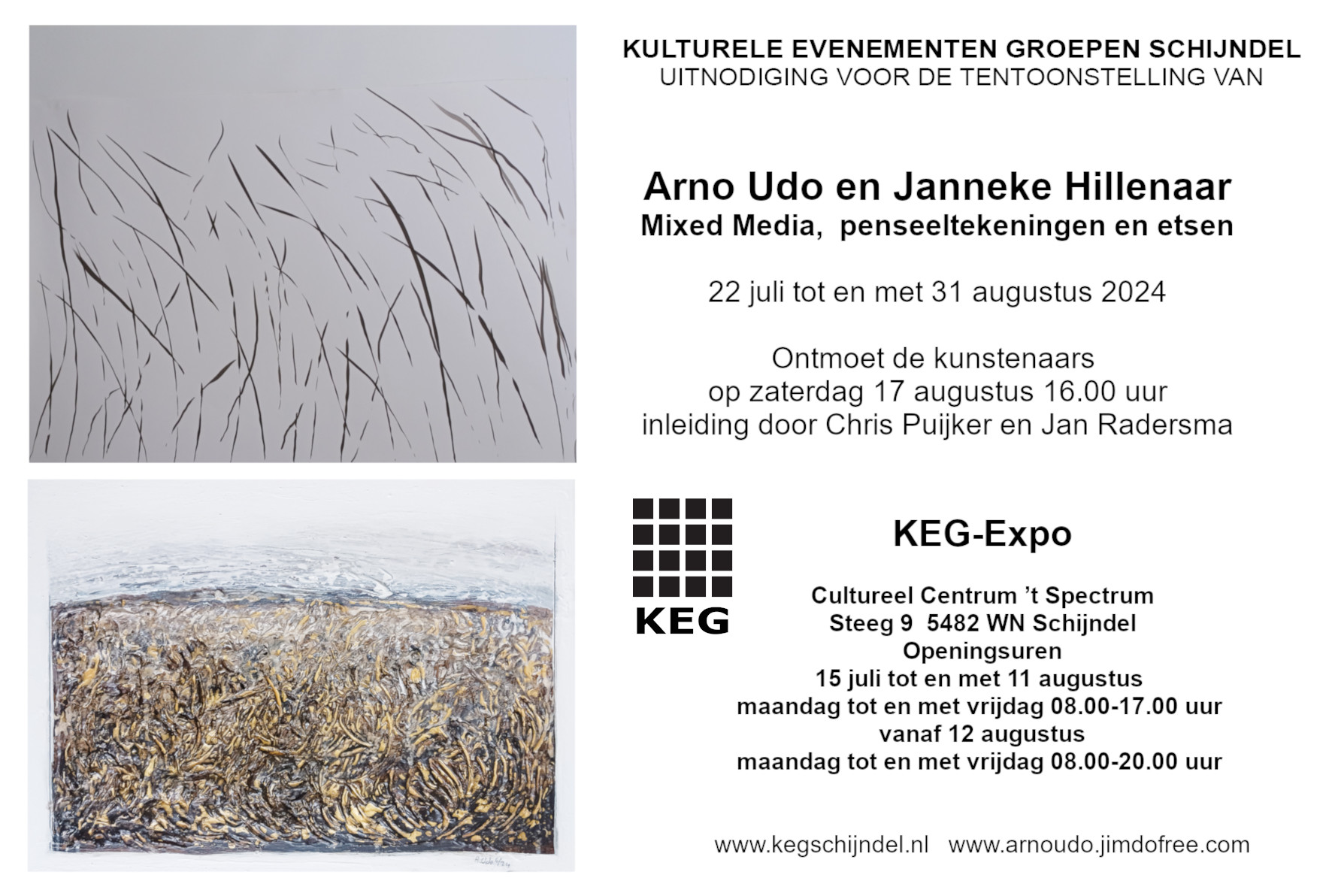 Expositie KEG - Janneke Hillenaar en Arno Udo uitnodiging